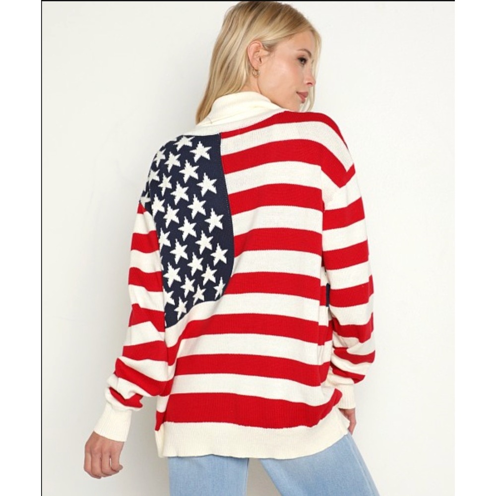 Show Me Your MuMu Zippy Cardigan America Knit Stars Stripes Flag Print Small - Picture 7 of 12